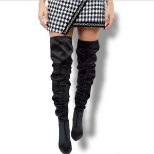 Black Sexy Satin Slouch Thigh High Boots